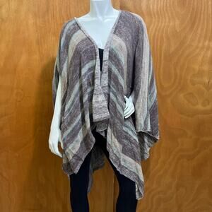 Free People Big Trail Poncho Cardigan Brown Gray Striped Cotton Linen Size S